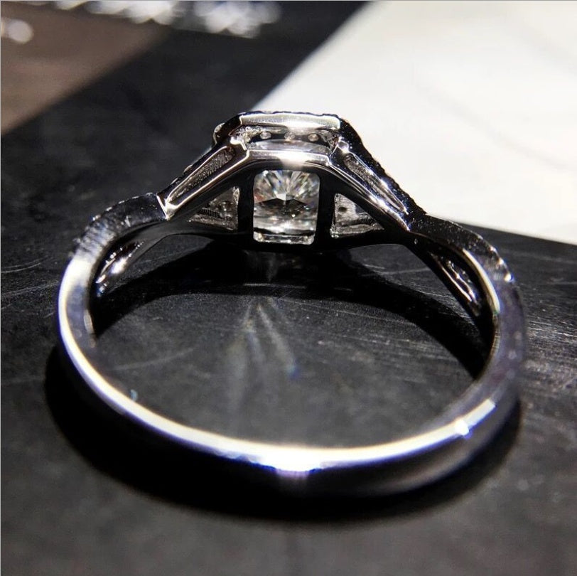 6mm Princess Cut Zircon Ring 925 Sterling Silver Engagement Band Europe And America Style Geometric Mosaic Jewelry