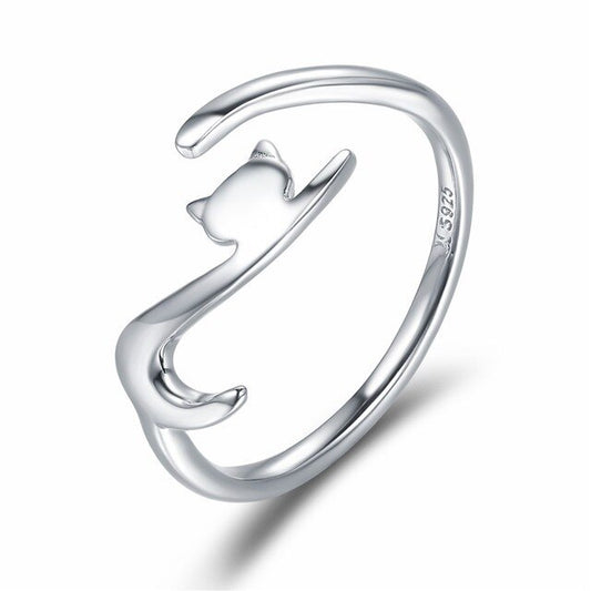 Cat Chasing Tail Sterling Silver Ring Whimsical Playful Design Animal Lovers Gift Fashion Cute Silver Ring 925