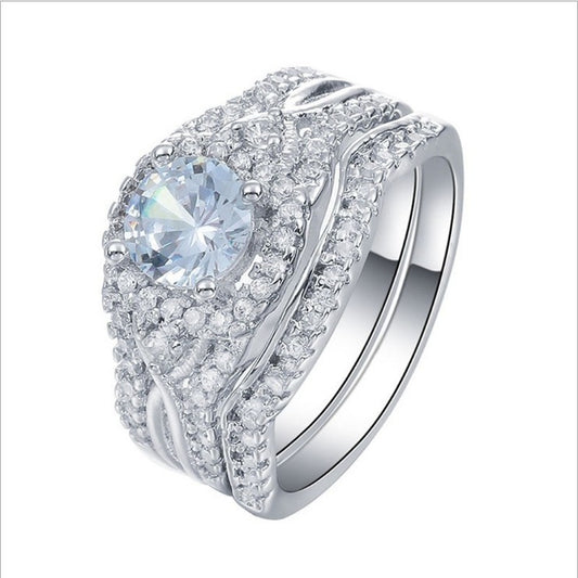 Zircon Ladies Wedding Ring Three Layer Gold Plated Inlaid Gemstones Timeless Bridal Jewelry For Event Use Chic