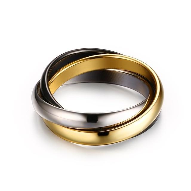 Womens Three Ring Geometric Titanium Steel Ring Electroplated Fashion Jewelry Durable Elegant Modern Versatile