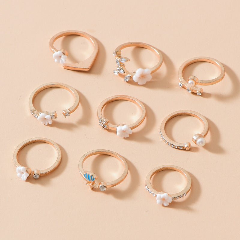 Gold Plated Flower Ring Set 9 Piece Metal Rings For Women Gift Individually Wrapped Jewelry Stunning Gift Idea