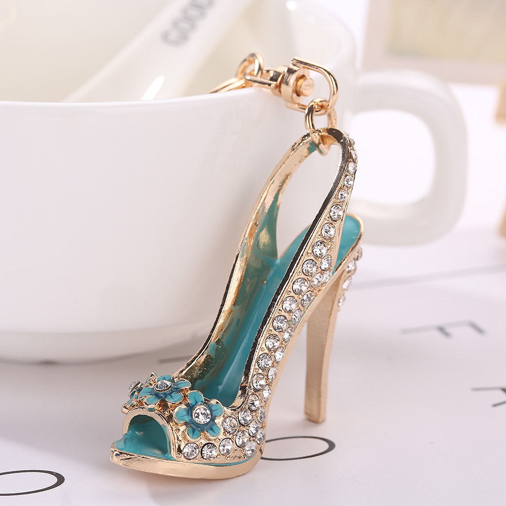 Zinc Alloy High Heel Keychain Diamond Studded Spring Lobster Clasp For Bags Keys Car Pendant Decoration Glossy