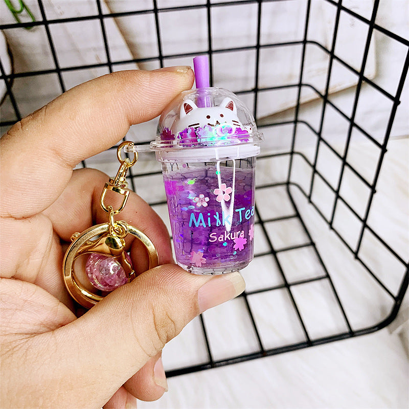 Acrylic Cat Cup Keychain Milk Tea Design For Women And Men