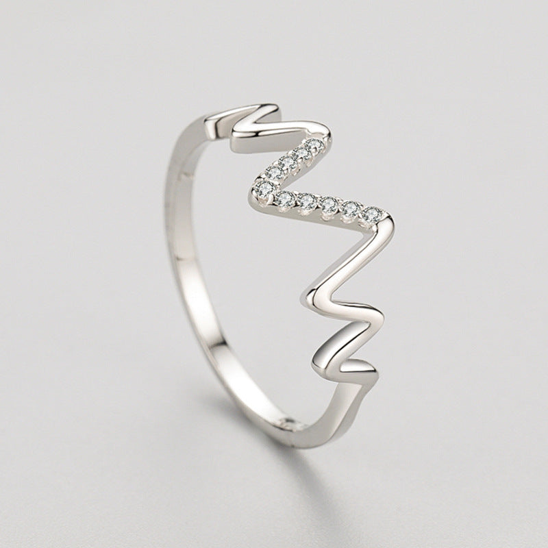 Womens Ring S925 Sterling Silver Wave Band Geometrical Design Gold Plated Artificial Gemstones Statement Jewelry