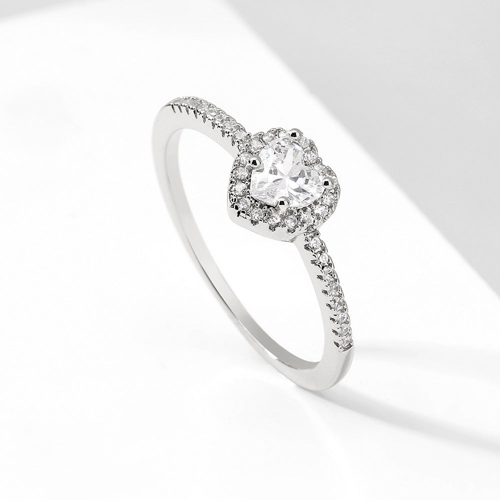 Zircon Ring White Plated Plated Copper Ring Versatile Inlaid Ring For Her Elegant Female Ring Anniversary Gift