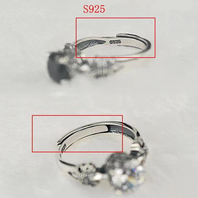 Unisex Crown Ring Copper Adjustable Geometric Black Agate