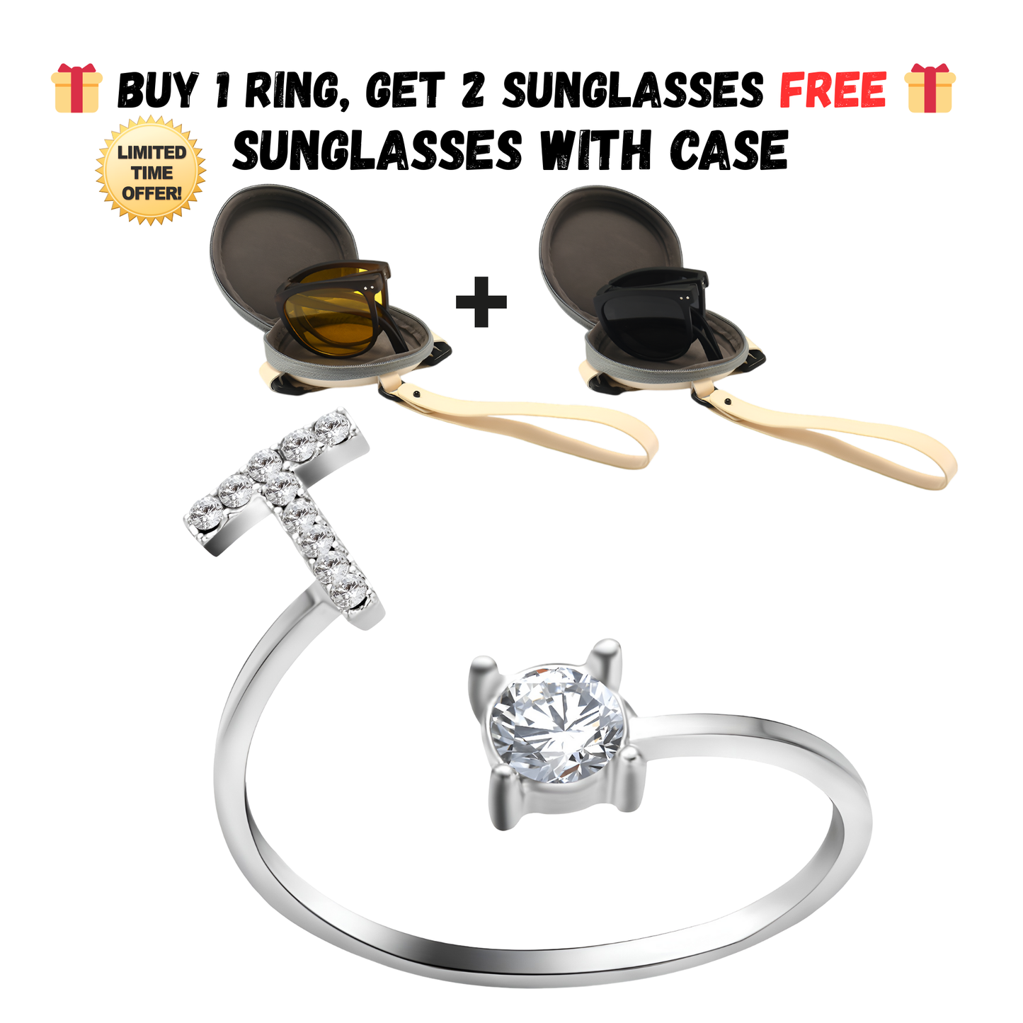 Adjustable Letter Zircon Ring with Alphabet Initials A Z Copper Alloy Jewelry Gift for Women Elegant Gift Idea