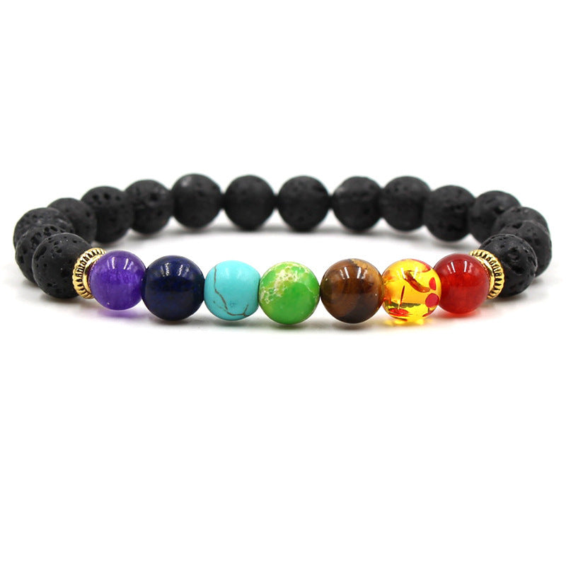 Agate Lava Stone Bracelet Energy Healing Seven Chakra Buddha Beads Hand String Eight Millimeter Wellness Protection