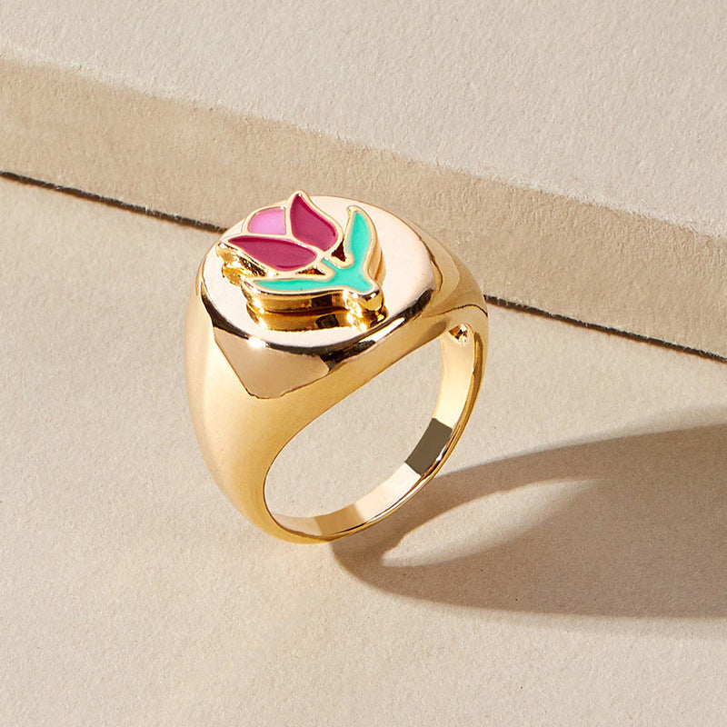 Coin Ring Street Enamel Glaze Womens Ring Gold Tone Alloy Jewelry Size 7 European American Style 18K For Women