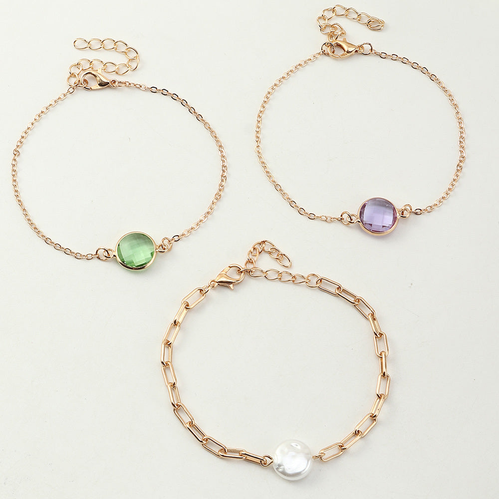 Womens Glass Pearl Bracelet Set Electroplated Iron Irregular Geometric Fashion Jewelry Bracelets For Daily Use