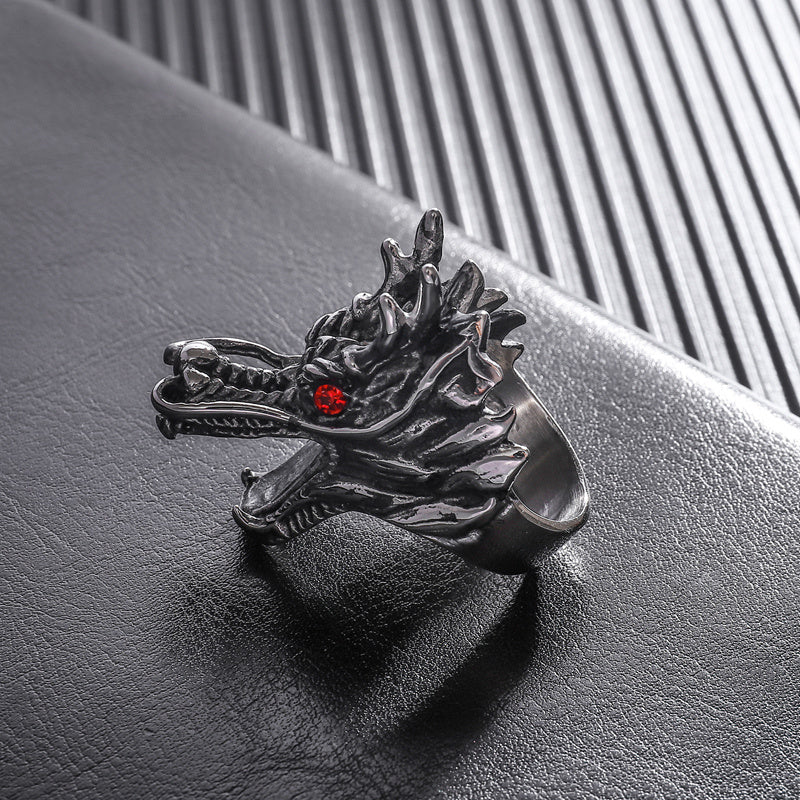 Mens Titanium Steel Ring Polished Animal Zodiac Design Alloy Inlaid Gemstones Travel Souvenir Ring For Men Keepsake