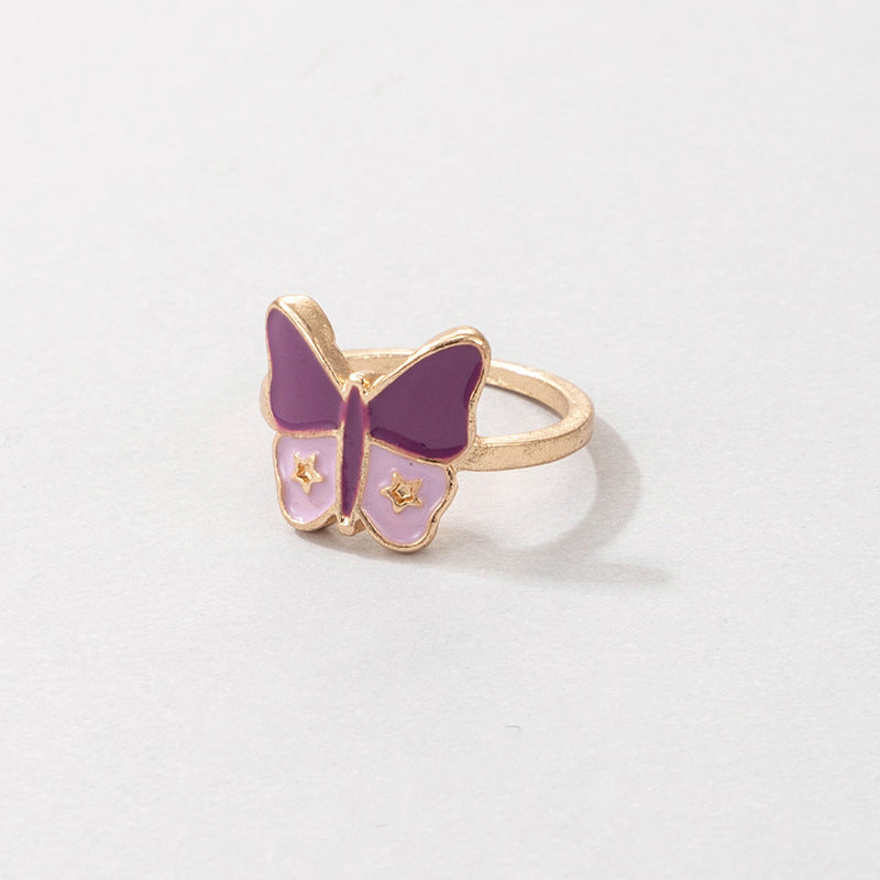 Bohemian Cartoon Ring Dripping Oil Alloy Heart Shaped Ring With Floral Daisy Or And Rainbow Elements For Women