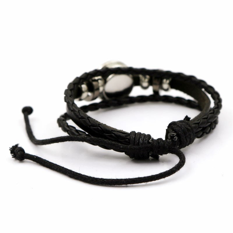 Woven Leather Bracelets Glass Pattern Time Jewelry Design Adjustable Length Handmade Braided Wristband Fashion