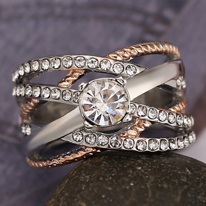 Rose Gold Separated Ring For Womens With Gold Plated Inlaid Gems Two Tones Sizes 5th 6th 7th 8th 9th 10th 11th
