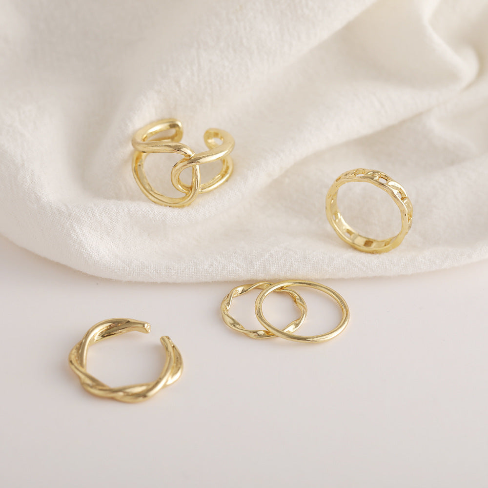 Alloy Chain Ring Sets Geometric Design Rings European And American Retro Style Electroplated Metallic Tail Ring