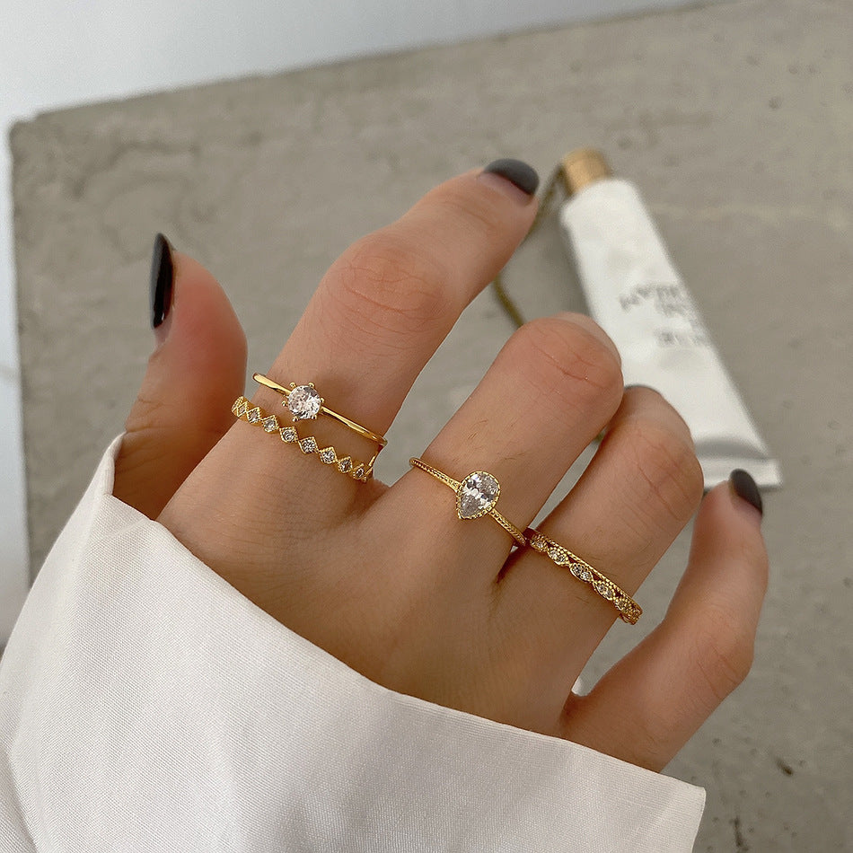 925 Sterling Silver Ring for Women Korean Jewelry Inlaid Silver Multi Bead Mesh Chain Drop Double Zirconium Single Row Diamond Rings and Bands