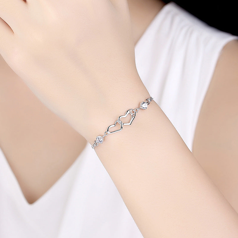 Womens Heart Bracelet Silver Plated Copper Jewelry for Anniversary Gift and Trade Fair Commemoration Gift Item