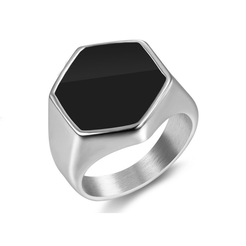 Stainless Steel Bright Black Gutta Percha Ring For Men
