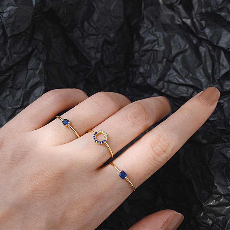Blue Diamond Adjustable Ring Gold Plated Copper Geometric