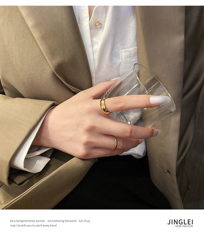 Womens Thin Stackable Ring Titanium Steel Gold Plated Band Fashion Jewelry Geometry Circles Electroplated Rings