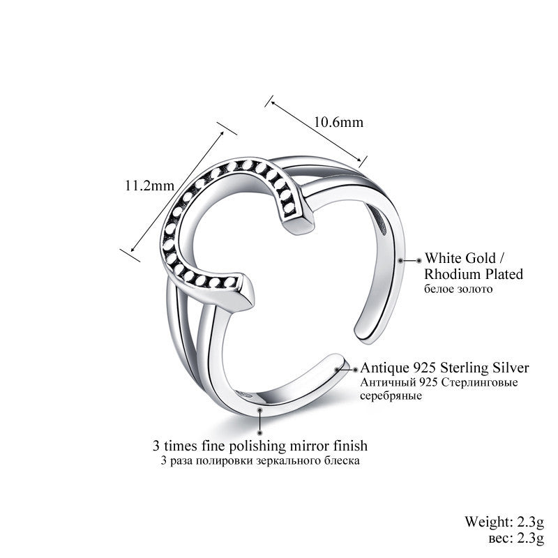 Womens U Shape Silver Ring Bead Ring Antique Style Fashion Jewelry U Shaped Ring For Women Bead Style Antiques