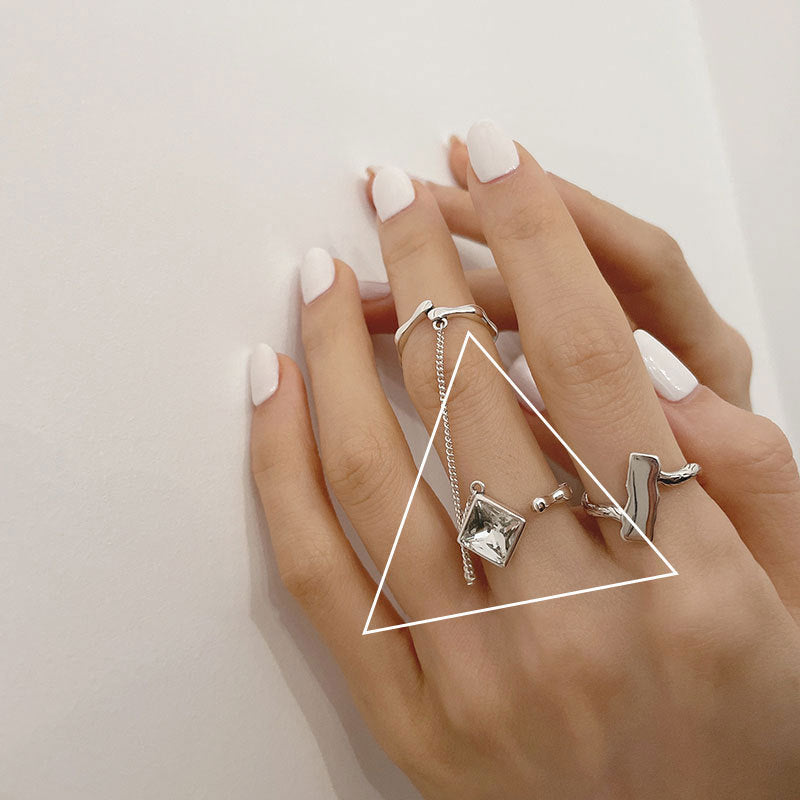 S925 Silver Two Finger Ring For Women Retro Chain Tassel Jewelry Style Accessory Geometric Style Gifts For Her