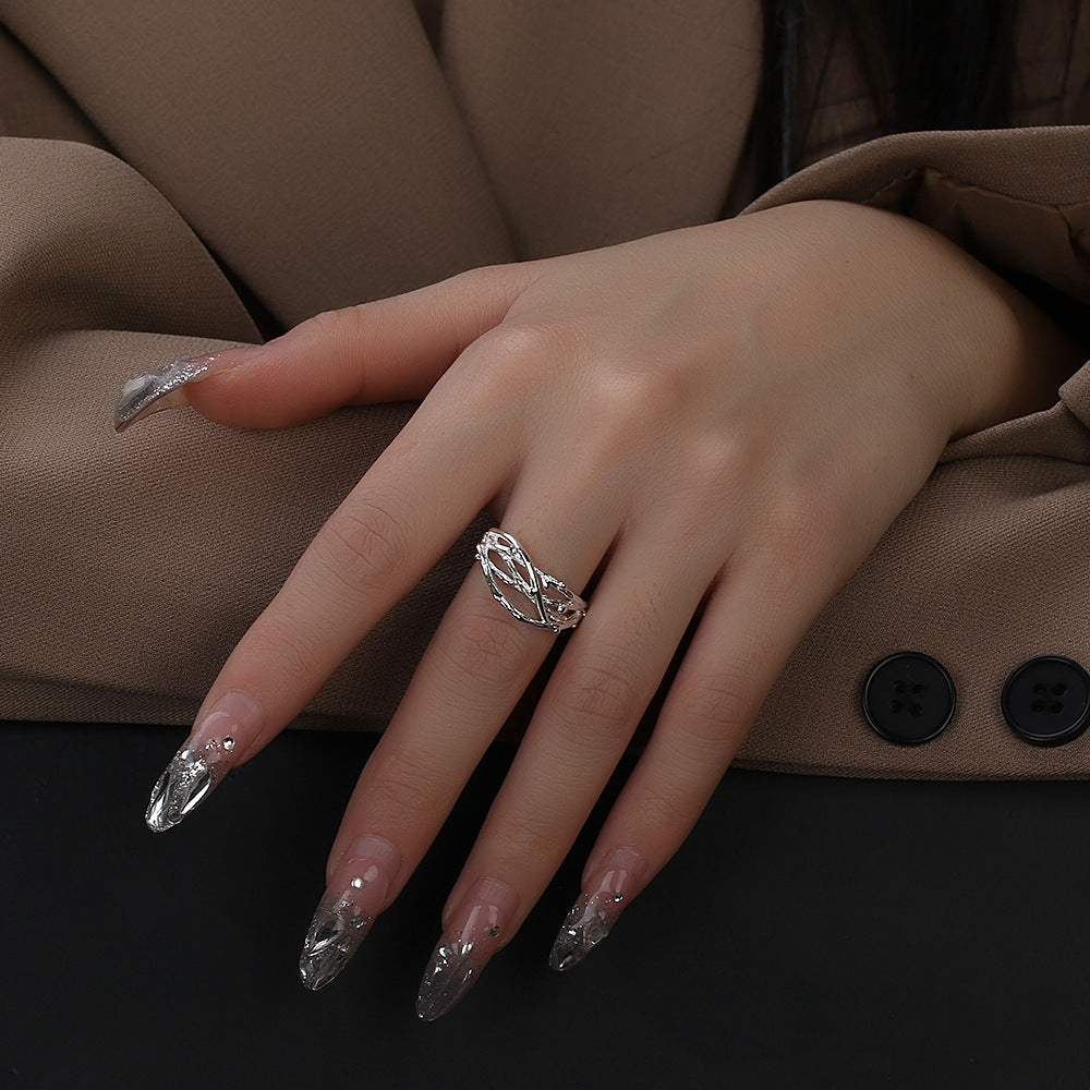 Adjustable Copper Ring With Floral Tree Texture Korean Style Fashion Accessory For Women And Men Korean Design