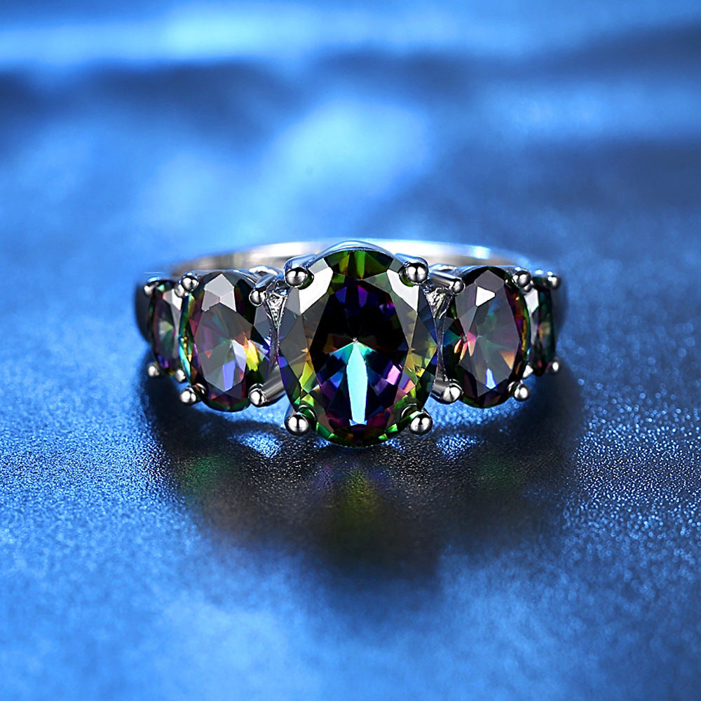 Simple Color Oval Couple Ring Stainless Steel Electroplated Jewelry Gift for Couples and Lovers Everyday Wear