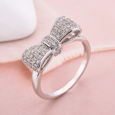 Bow Ring For Women Electroplated Platinum Copper Bowknot Ring With Zircon Inlay Fashion Jewelry Elegant Choice
