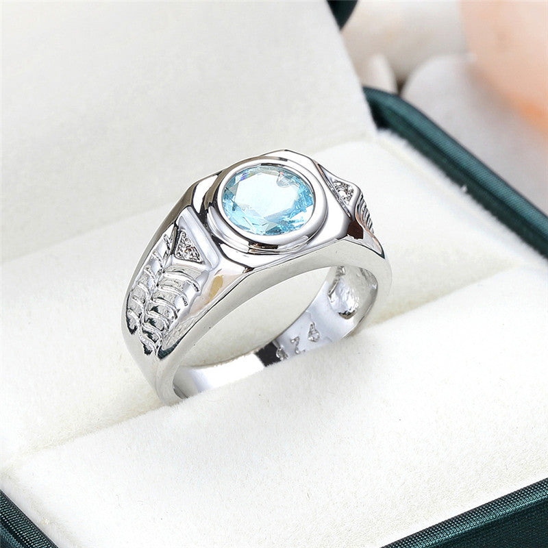 Geometric Copper Ring With Zircon Sea Blue Finish Radiant