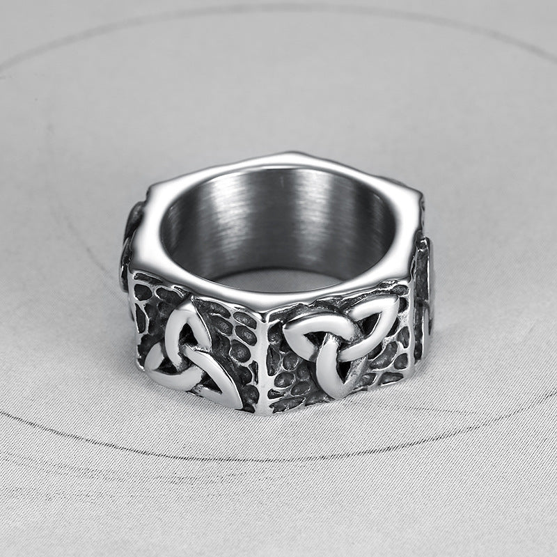 Personalized Vintage Viking Stainless Steel Mens Ring With Geometric Design Durable Everyday Accessory For Him