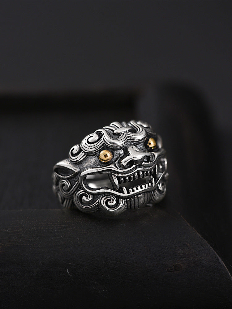 Mens Vintage Copper Ring Adjustable Lion Design Electroplated Geometric Fashion Accessory Durable Jewelry Gear