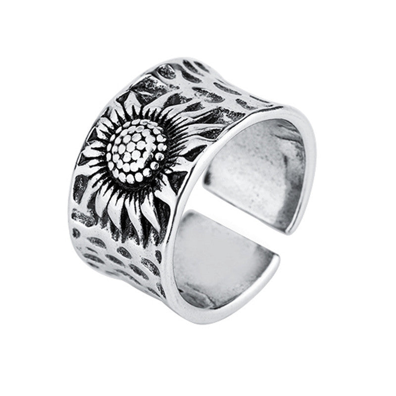 Sunflower Ring For Women Retro Silver Copper Distressed Finish Flower Jewelry Individually Packed Vintage Style