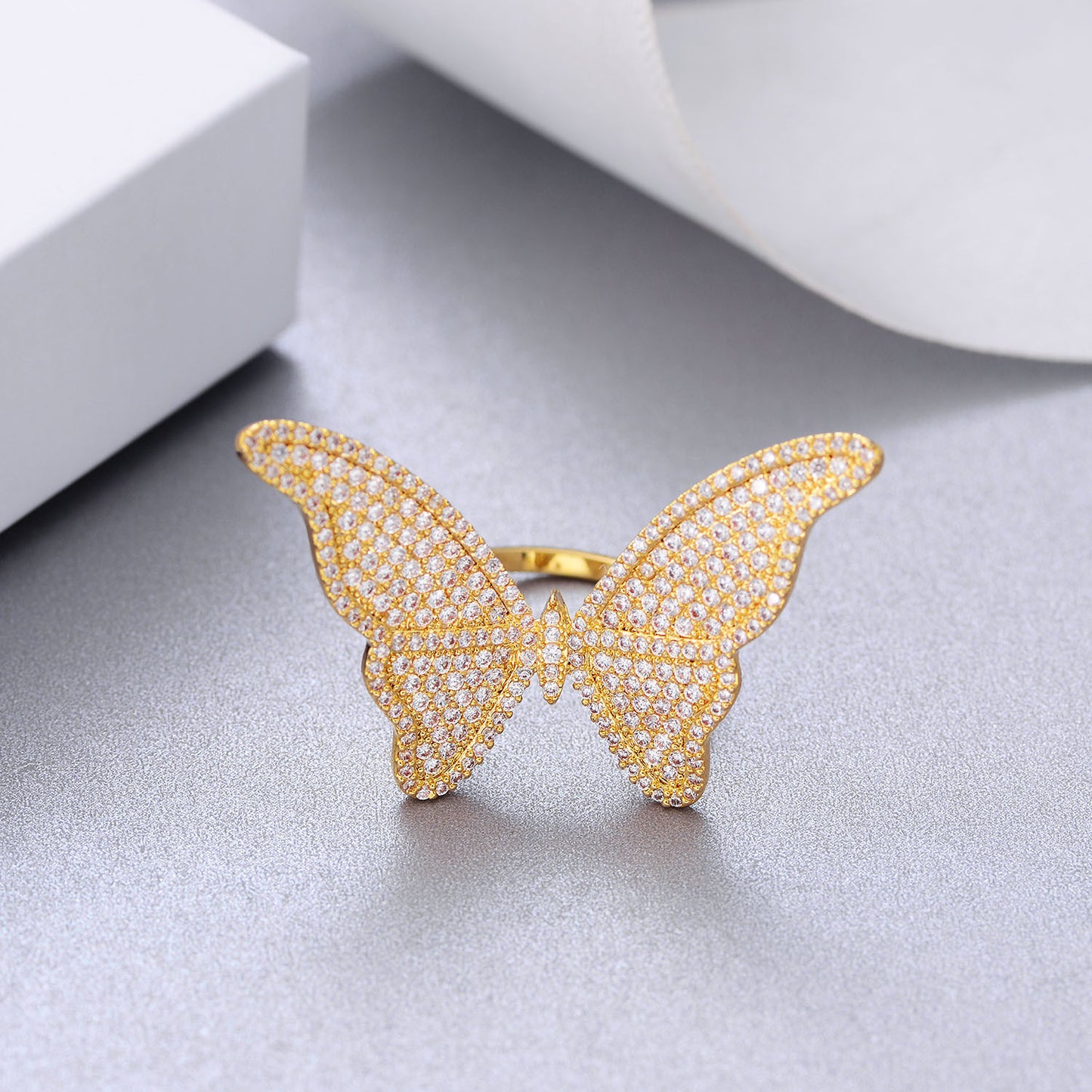 Butterfly Copper Ring With Zircon Inlaid Korean Fashion Jewelry Gift For Her Individually Packed Ring Daily Wear
