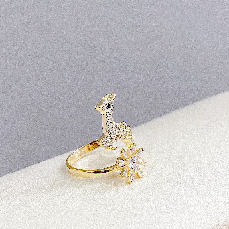 Copper Antler Ring With Flower Design Korean Style Rotating Ring For Elegant Everyday Wear And Style Best Look