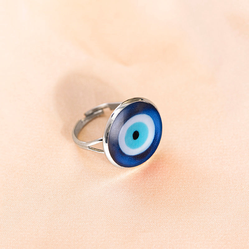 Womens Vintage Adjustable Silver Ring Blue Eye Glass 18mm Eco Friendly Zinc Alloy Jewelry Vintage Silver Rings