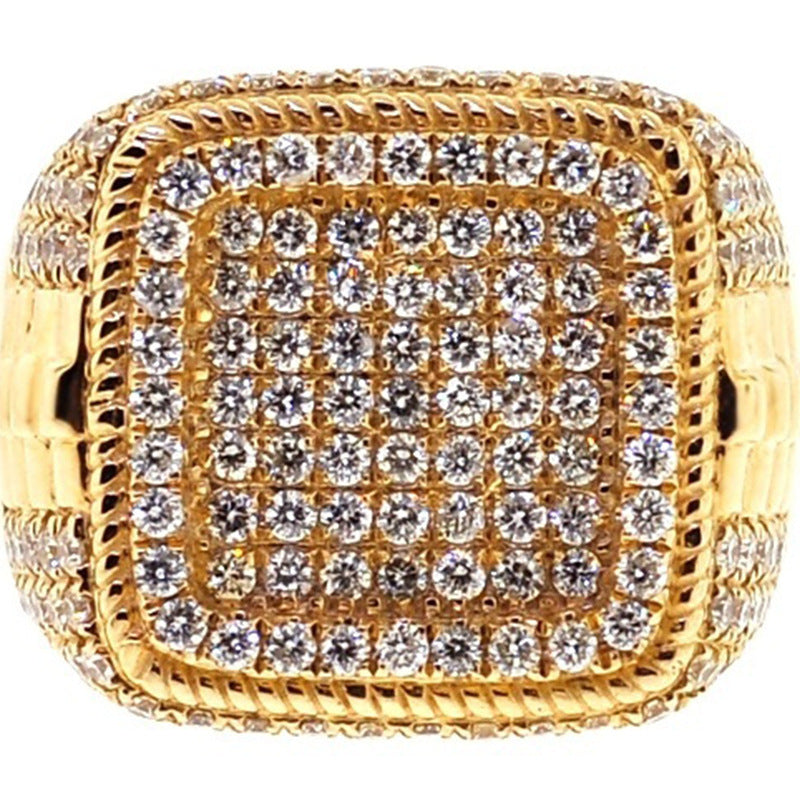 Mens Gold Plated Ring With Simulated Diamond Accents Geometric Design European American Inspired Fashion Jewelry