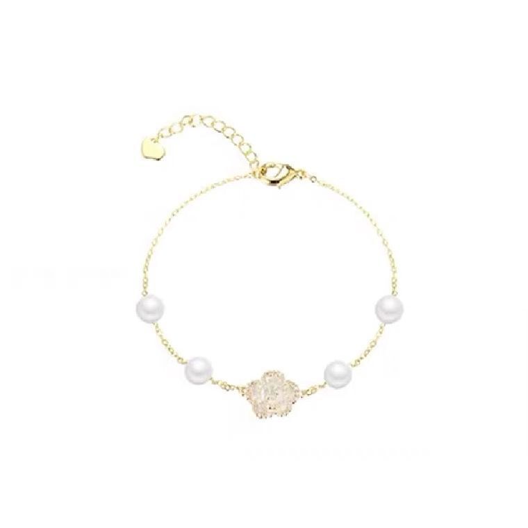 Womens Flower Bracelet Alloy Electroplated Camellia With Pearls Delicate Fashion Jewelry For Elegant Occasions