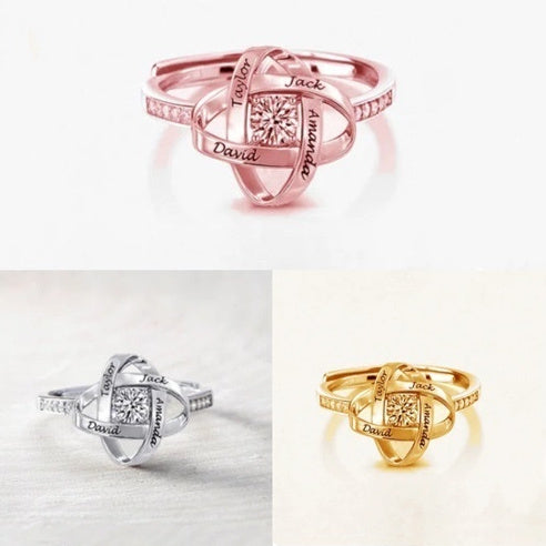 Womens Silver Clover Ring Adjustable Open Band Electroplated Personalized With Letters Numbers Or Text Unique