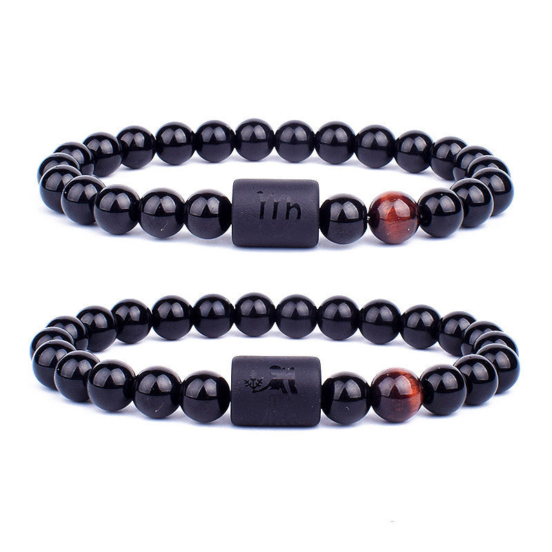 Black Agate Bracelet 8mm Constellation Elastic Rope 19cm