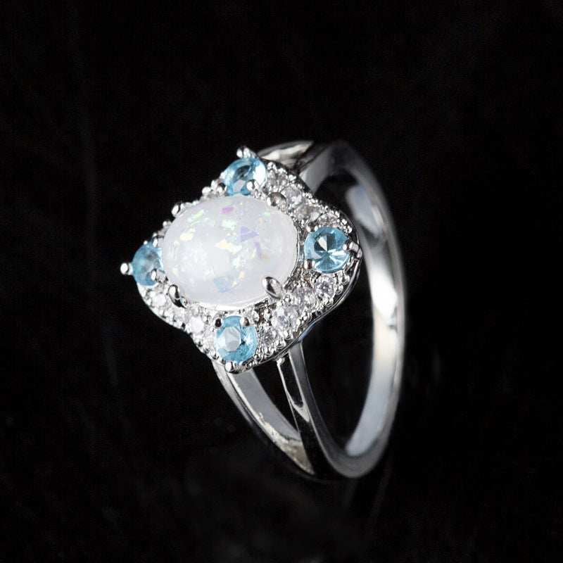 Womens Zircon Opal Geometric Ring With Diamond Accents Alloy Jewelry For Women Anniversary Gift For Daily Wear