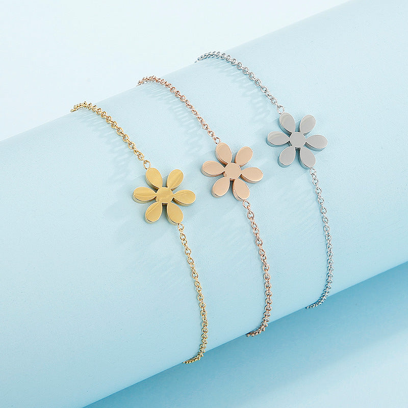 Womens Titanium Steel Flower Pattern Bracelet Elegant Floral Design Stainless Jewelry Gift Gold Finish Jewelry