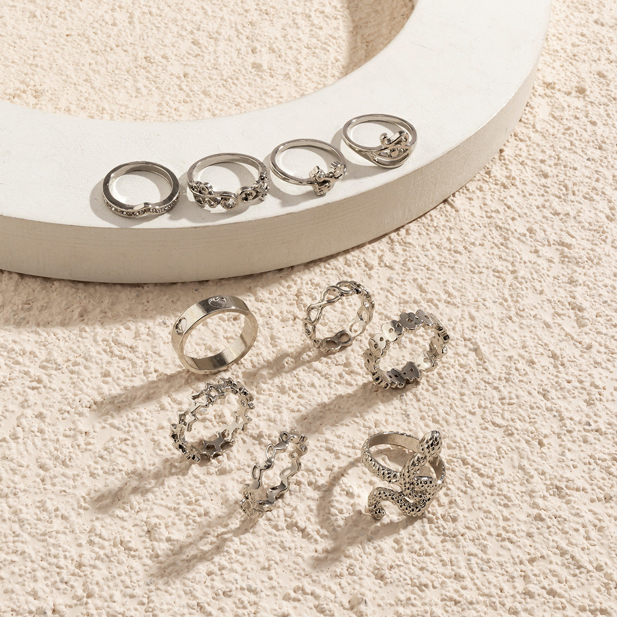 Womens Rings Set Punk Fashion Alloy Metal Rhinestone Skull Snake Retro Ethnic Geometry Statement Rings Jewelry