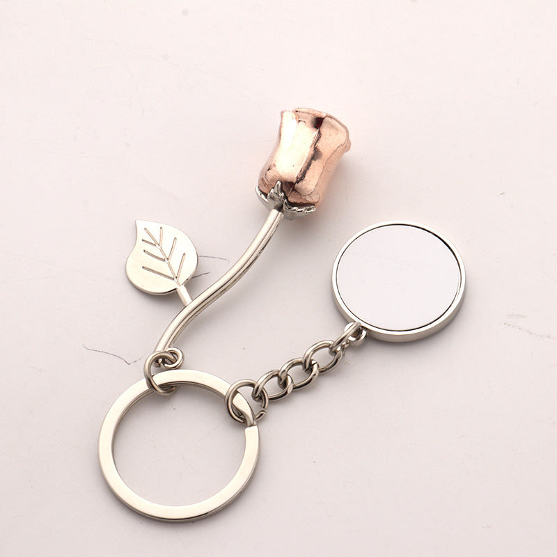 Zinc Alloy Rose Keychain Modern Art Round Pendant Durable Metal Key Ring For Keys And Bags Rose Modern Gift Idea