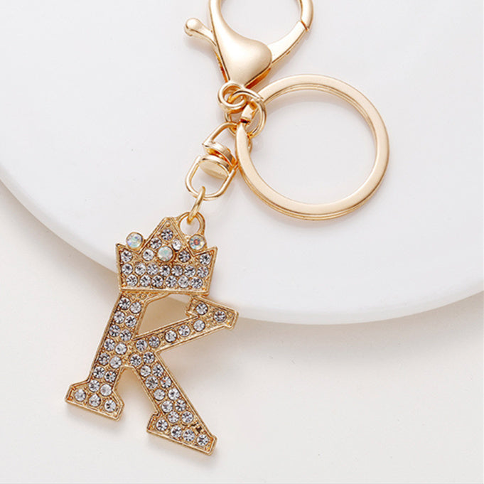 Alphabet A To Z Keychain With Diamond Accents Zinc Alloy Metal Letter Charm For Bag And Keys Daily Use Pendant