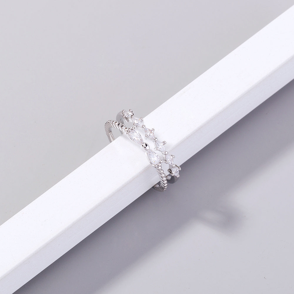 Adjustable Butterfly Ring for Women Double Zircon Accent Copper Plated European American Style Timeless Charms