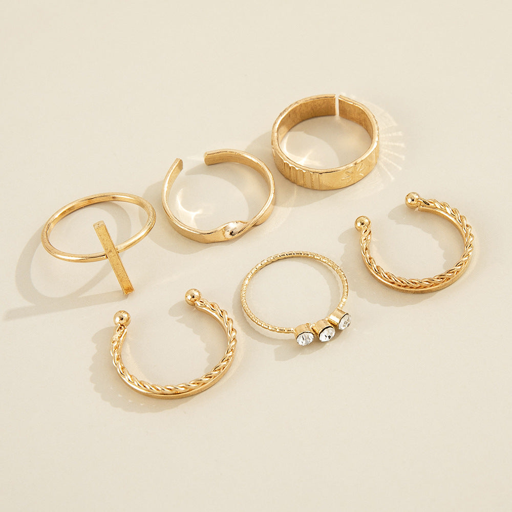 Womens Alloy Ring Set Six Piece Fashion Rings With Geometric Star And Diamond Accent European American Jewelry