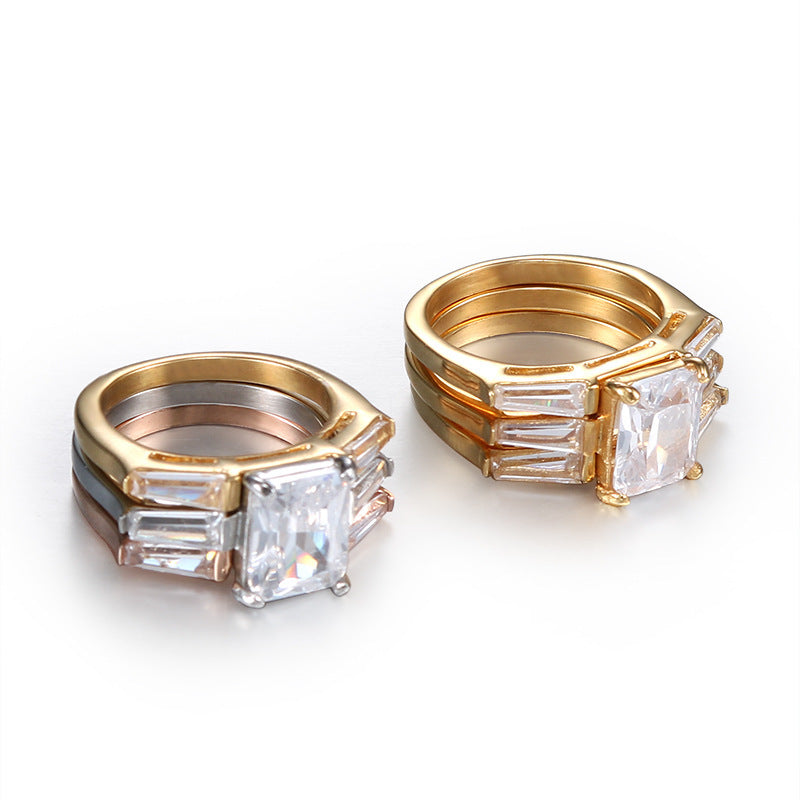 Womens Titanium Steel Diamond Ring Gold Plated Casual Simple Jewelry Accessory Durable Titanium Ring with Gold G