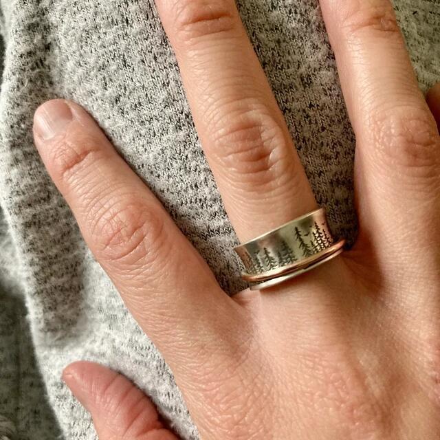 Two Tone Electroplated Antique Silver Rings With Engraved Forest Birds And Geometric Design For Womens Jewelry