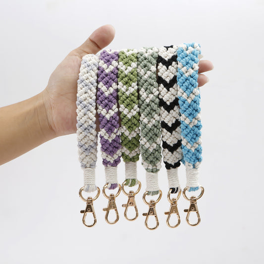 Woven Metal Key Ring Bracelet With Love Heart Charm Color Matching Patterns Wrist Key Chain For Women Everyday